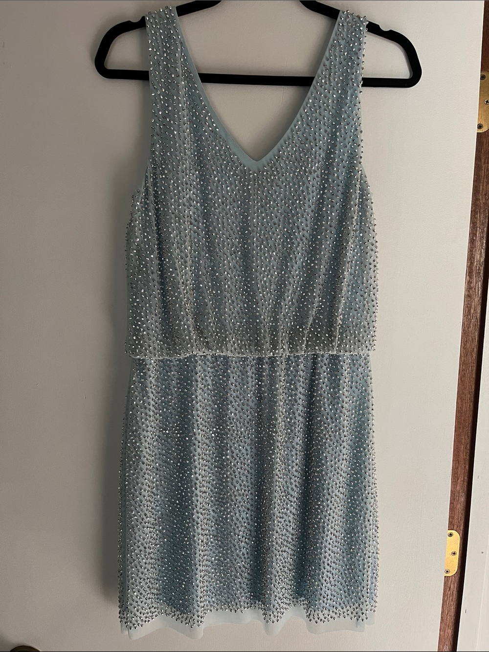 Medium Light Blue Beaded V-Neck Dress - Picture 2 of 2